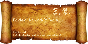 Bider Nikodémia névjegykártya